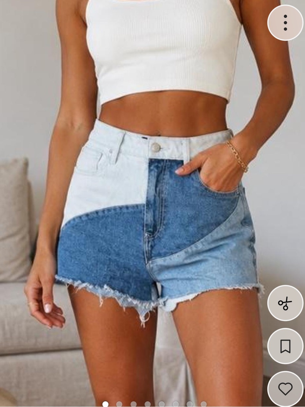 Hollister Two-Tone Blue Patchwork Denim Mom Shorts